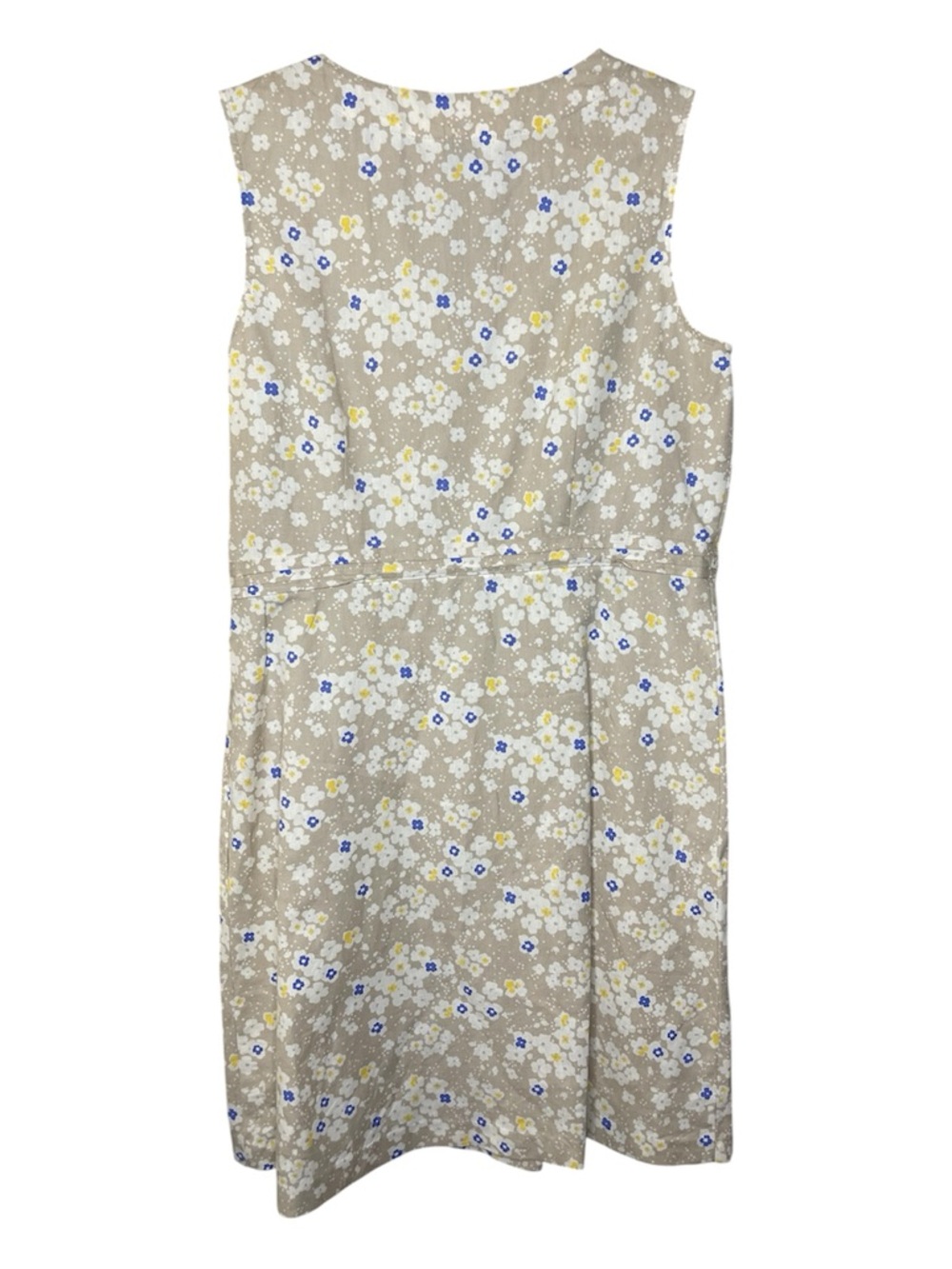 L.L. Bean Beige Floral Sleeveless Wrap Dress Sz 14 - Picture 3 of 6